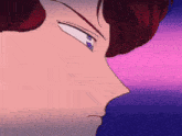 a close up of a person 's face with red hair and blue eyes