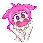 a cartoon girl with pink hair and purple eyes
