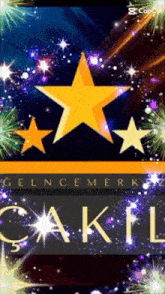 a greeting card with three stars and the name cakil
