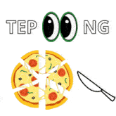 a cartoon drawing of a pizza with the words tep cc ng behind it