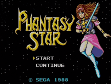 a video game called phantasy star start and continue screen