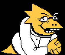 a pixel art of a yellow and white cartoon character