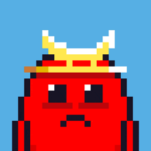 a pixel art drawing of a red monster with a crown on its head