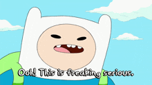 a cartoon character with the words ooh this is freaking serious written below him