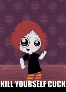 a cartoon of a girl with red hair and the words kill yourself cuck below her