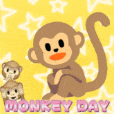 a monkey day greeting card with a monkey and the words hi i 'm just here monkeying around