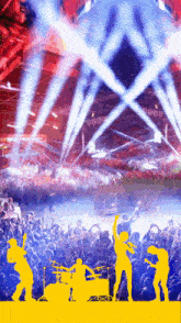 a group of people are playing instruments in front of a crowd