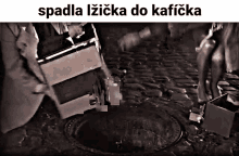 a black and white photo with the words spadla izicka do kaficka