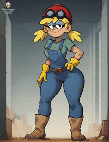 a cartoon drawing of lana from the loud house wearing overalls and gloves