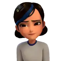a cartoon girl with a blue hair clip in her hair