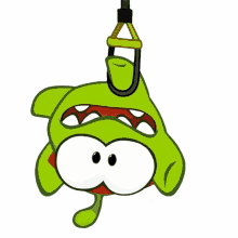 hanging upside down om nom cut the rope dangling swinging while hanging