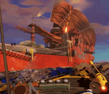 a painting of a ship with a yellow tag on it that says ' rescue ' on it