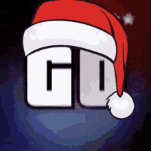 the letter g is wearing a santa hat on a blue background .