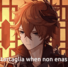 a close up of a person with the words tartaglia when non enas on it