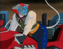 a cartoon character is wearing a helmet and holding a camera