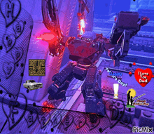 a picture of a robot with a heart saying i love you dad