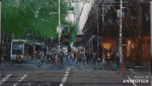 a painting of a city street with the words made in animatica at the bottom