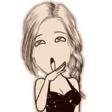 a cartoon drawing of a woman covering her mouth with her hand