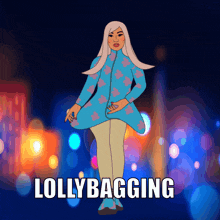 a cartoon of a woman with the words lollybagging written below her