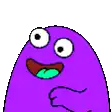 a green cartoon character with big eyes and a tongue sticking out is smiling .