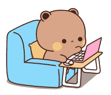 busy cute bear working laptop