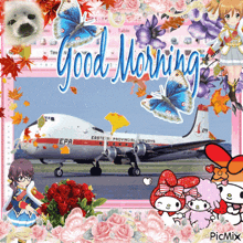a picture of a plane with the words " good morning " on it