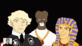 a group of cartoon characters including a pharaoh