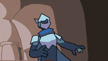 a cartoon character is standing in a room and giving a thumbs up sign .