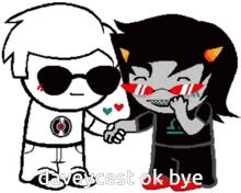 a black and white drawing of a boy and a girl with the words daveycest ok bye written below them