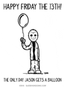 a cartoon of jason voorhees holding a balloon