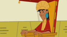 a cartoon character is sitting in a chair