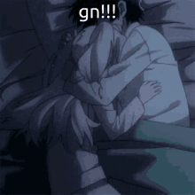 a man and a woman hugging each other with a caption that says gn !!