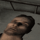 a close up of a man 's face laying in a bed