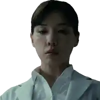 a close up of a woman 's face with a white shirt that says ii on it