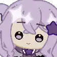 a cartoon girl with purple hair and a star on her head .