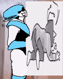 a pixel art of a man with a blue hat and sunglasses