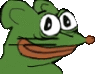 a close up of a cartoon frog with big eyes and a big mouth .