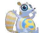 a cartoon squirrel with big blue eyes and a yellow s on its chest