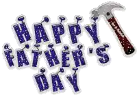 a happy father 's day sticker with a hammer on it