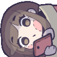 a cartoon girl is holding a cell phone in her hand .