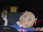 a girl in a car holding a can that says ' a ' on it