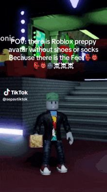 a tiktok video of a roblox character holding a bag of popcorn