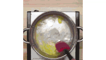a pot of water with butter and eggs in it