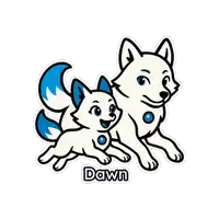 a cartoon drawing of a dog and a cat with the name dawn on the bottom