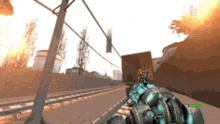 a screenshot of a video game shows a person holding a gun in front of a truck