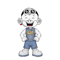 a cartoon character with a star wars shirt on
