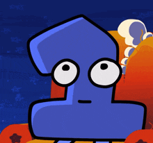 a cartoon drawing of a blue squid with big eyes on a blue background