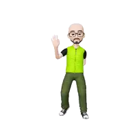 a bald man with a beard wearing glasses and a green vest