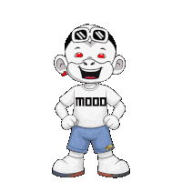 a cartoon character is wearing a white shirt that says mood