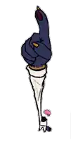 a drawing of a hand holding an ice cream cone with a person standing next to it .